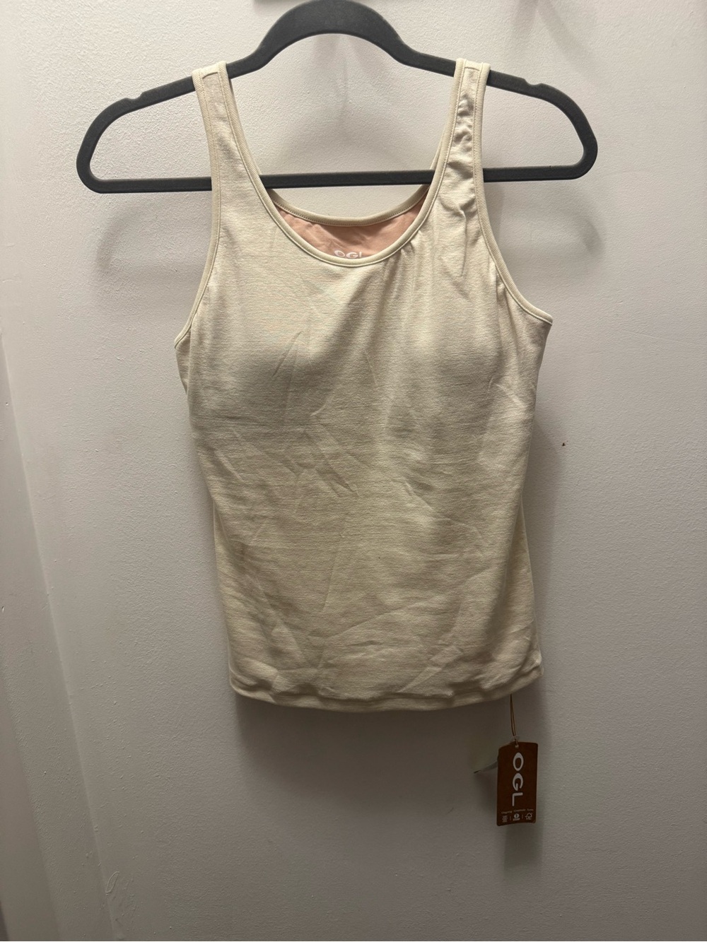OGL Cream Sleeveless Tank Top with Built In Bra